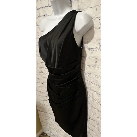 NWT David’s Bridal Black Slim One Shoulder Cocktail Evening Dress Size 2 - Picture 5 of 11